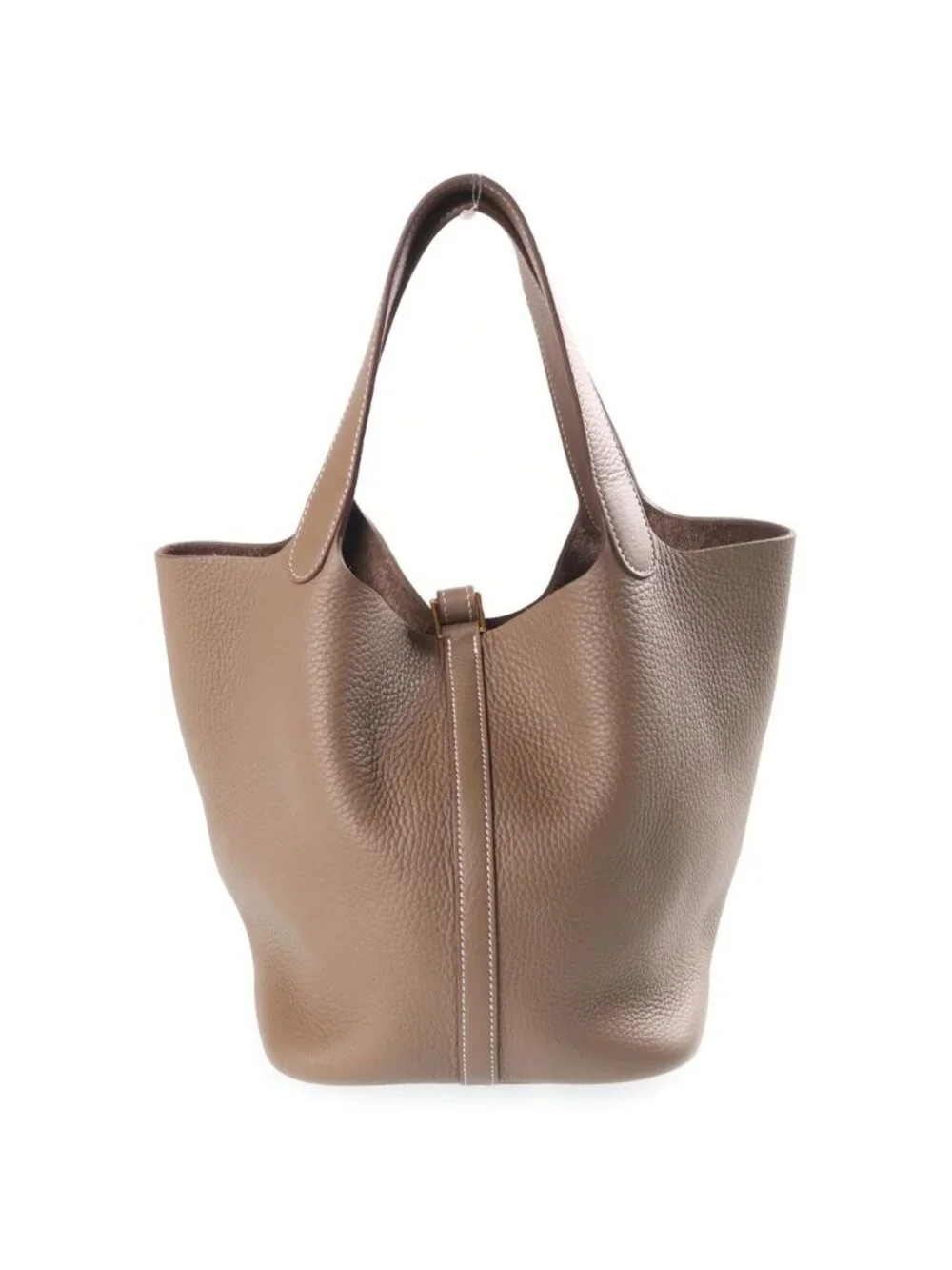 Hermes Picotin Lock MM Etoupe Taurillon Clemence Leather Handbag Gold Beige